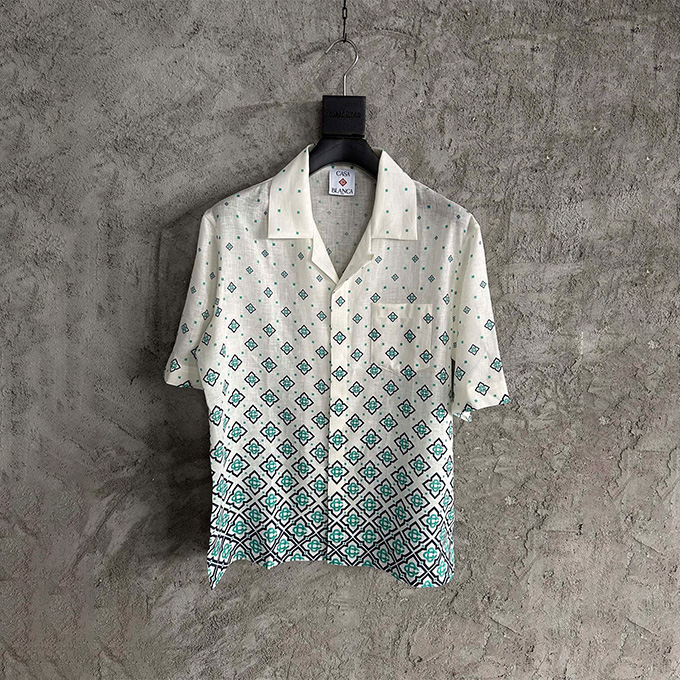 casablanca gradient square print linen short sleeve shirt